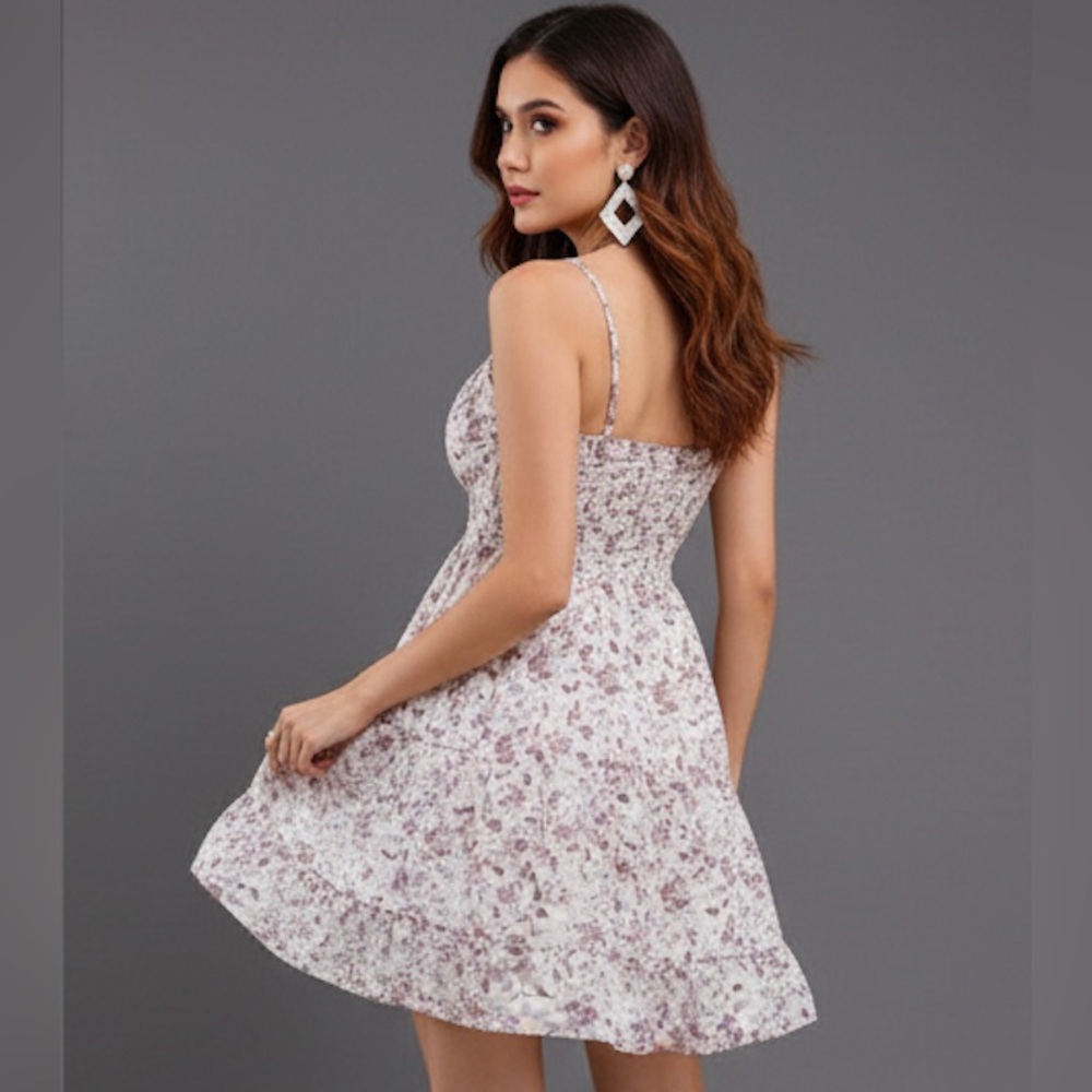 Mini Floral Print Ruffle Hem  A-Line Cami Dress - Picture 5 of 6